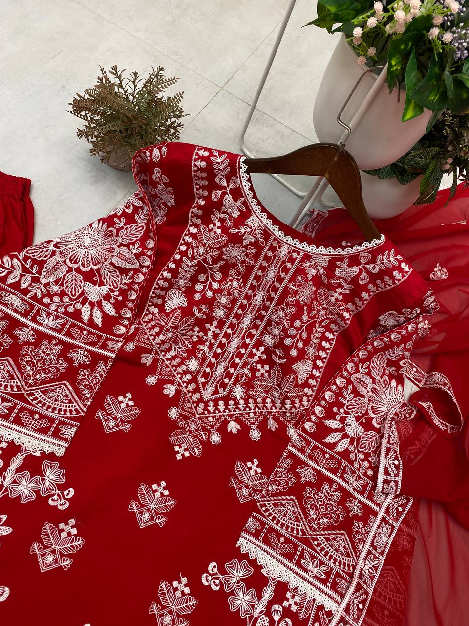 KARWA CHAUTH SPECIAL HEAVY EMBROIDERED TOP WITH PLAZZO PAIR single available wholesale