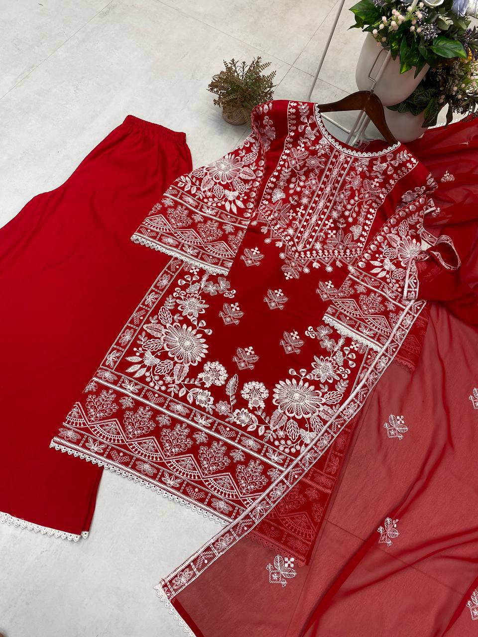 KARWA CHAUTH SPECIAL HEAVY EMBROIDERED TOP WITH PLAZZO PAIR single available wholesale