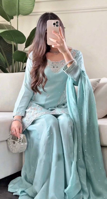 3 PIECE STYLISH KURTI, PLAZAA AND DUPATTA WITH BEAUTIFUL EMBROIDERY SEQUENCE WORK single available wholesale