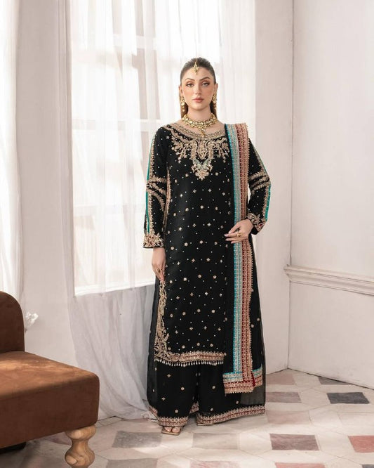 DESIGNER PARTY WEAR HEAVY EMBROIDERY SEQUENCE WORK 3 PIS SUIT SET