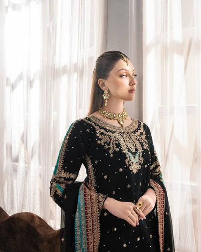DESIGNER PARTY WEAR HEAVY EMBROIDERY SEQUENCE WORK 3 PIS SUIT SET