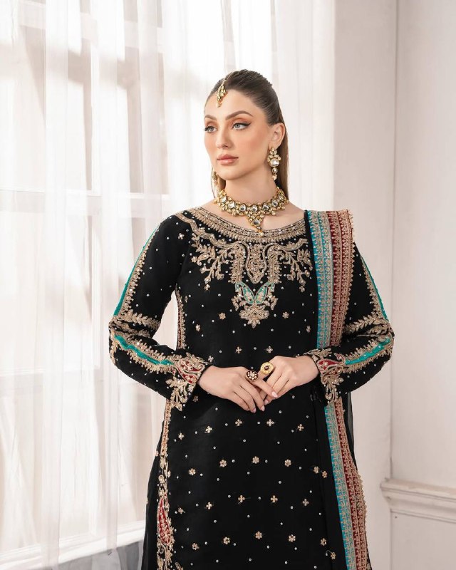DESIGNER PARTY WEAR HEAVY EMBROIDERY SEQUENCE WORK 3 PIS SUIT SET