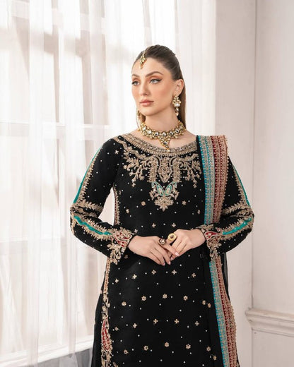 DESIGNER PARTY WEAR HEAVY EMBROIDERY SEQUENCE WORK 3 PIS SUIT SET