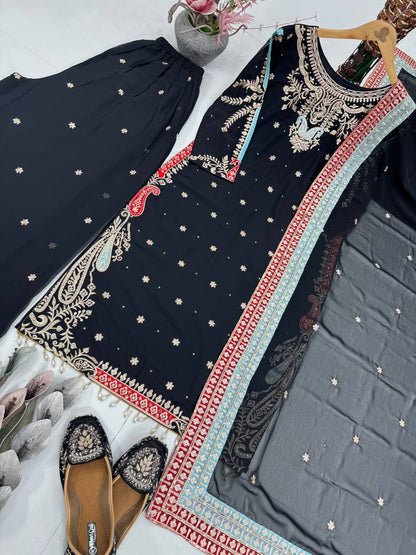 DESIGNER PARTY WEAR HEAVY EMBROIDERY SEQUENCE WORK 3 PIS SUIT SET