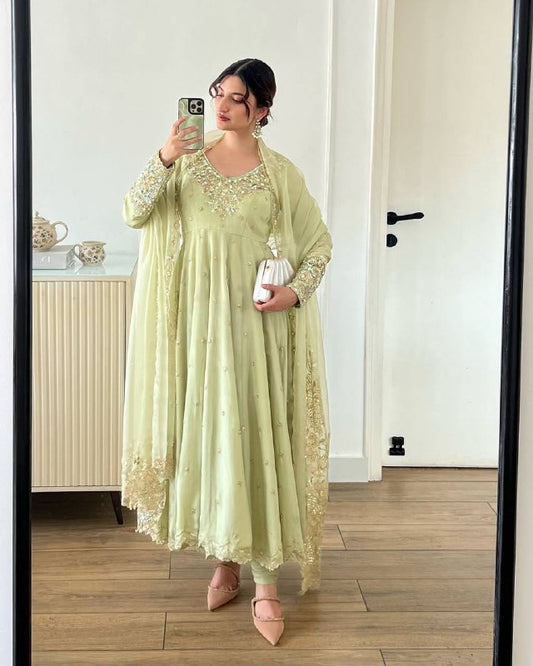 Launching New Designer Party Wear Look Full Heavy Embroidery Rembo Sequence Work Gown With Fully Stiched and Dupatta Ready to Wear Collection