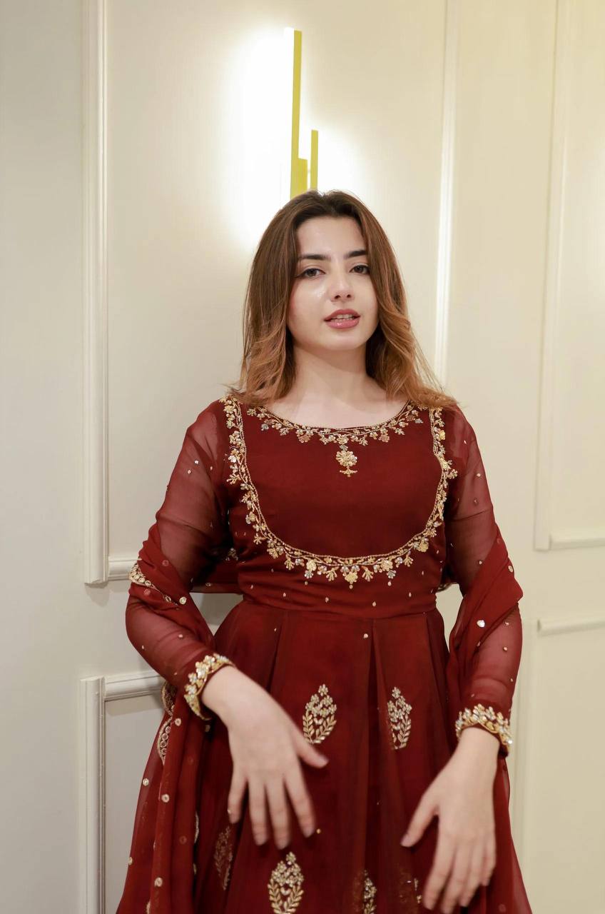EXCLUSIVE 2 PIECE GOWN WITH DUPATTA IN SEQUENCE EMBROIDERY WORK  single available wholesale