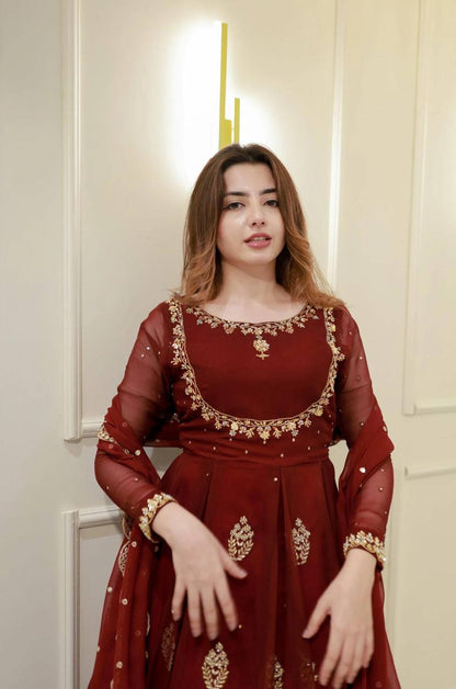 EXCLUSIVE 2 PIECE GOWN WITH DUPATTA IN SEQUENCE EMBROIDERY WORK  single available wholesale