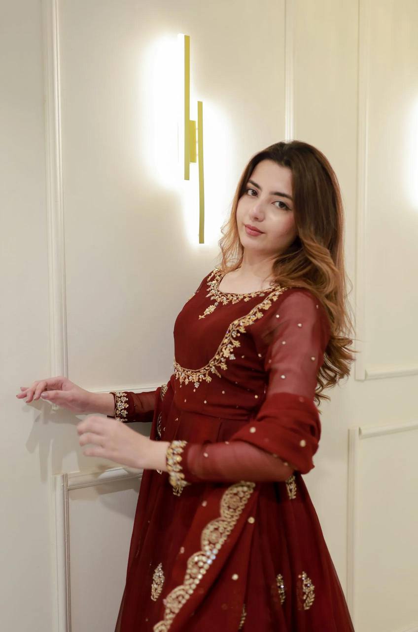 EXCLUSIVE 2 PIECE GOWN WITH DUPATTA IN SEQUENCE EMBROIDERY WORK  single available wholesale