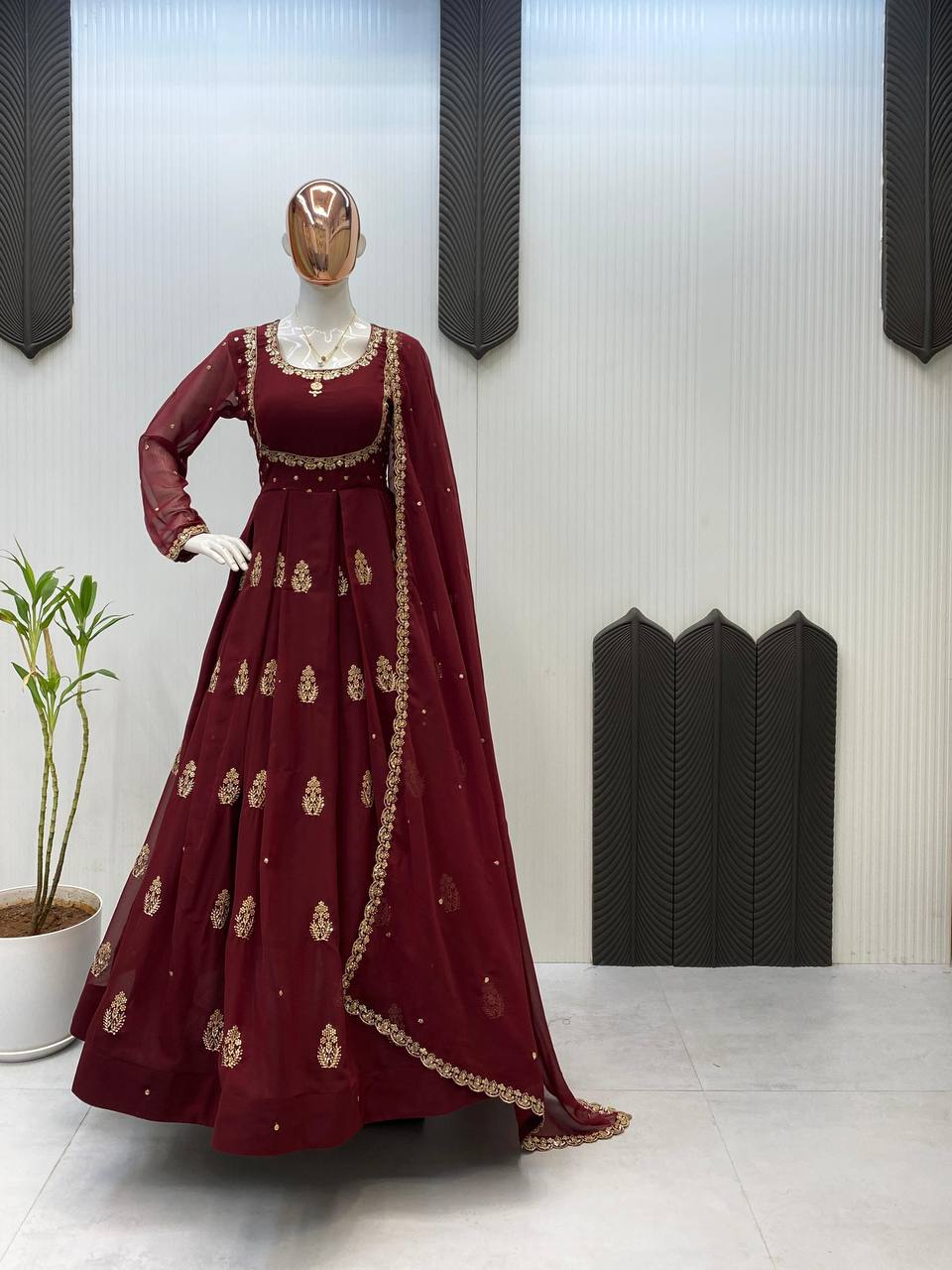 EXCLUSIVE 2 PIECE GOWN WITH DUPATTA IN SEQUENCE EMBROIDERY WORK  single available wholesale