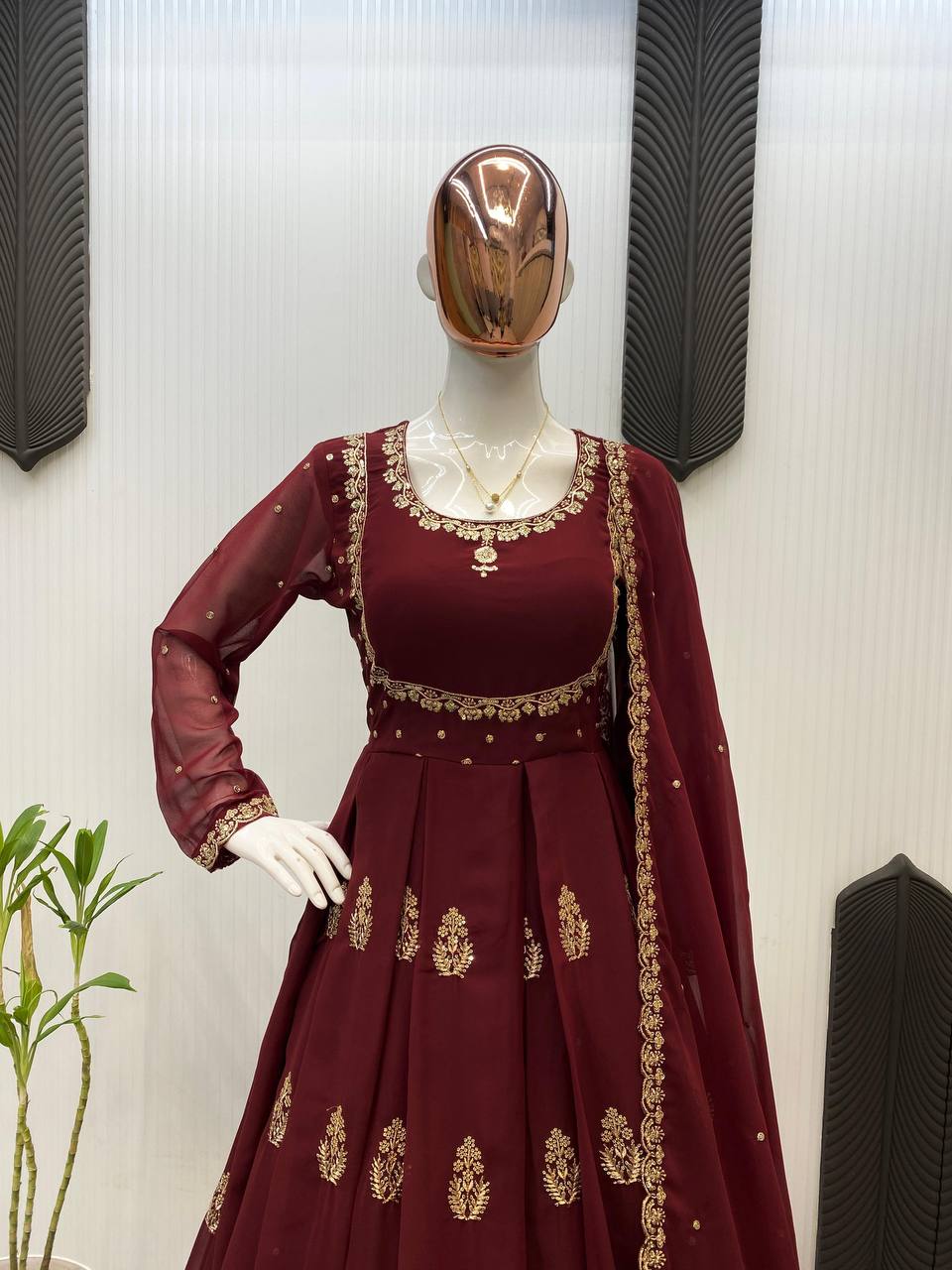 EXCLUSIVE 2 PIECE GOWN WITH DUPATTA IN SEQUENCE EMBROIDERY WORK  single available wholesale