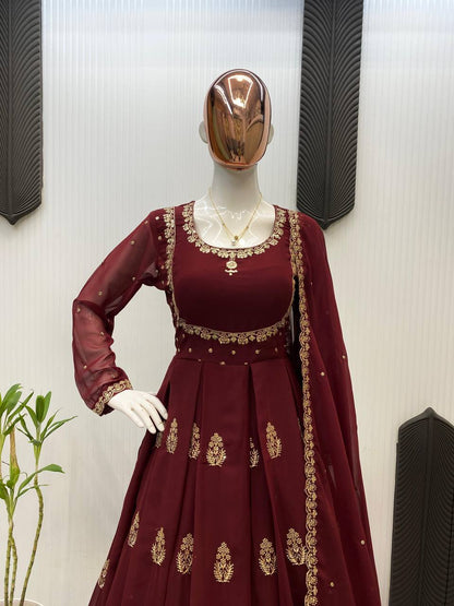 EXCLUSIVE 2 PIECE GOWN WITH DUPATTA IN SEQUENCE EMBROIDERY WORK  single available wholesale