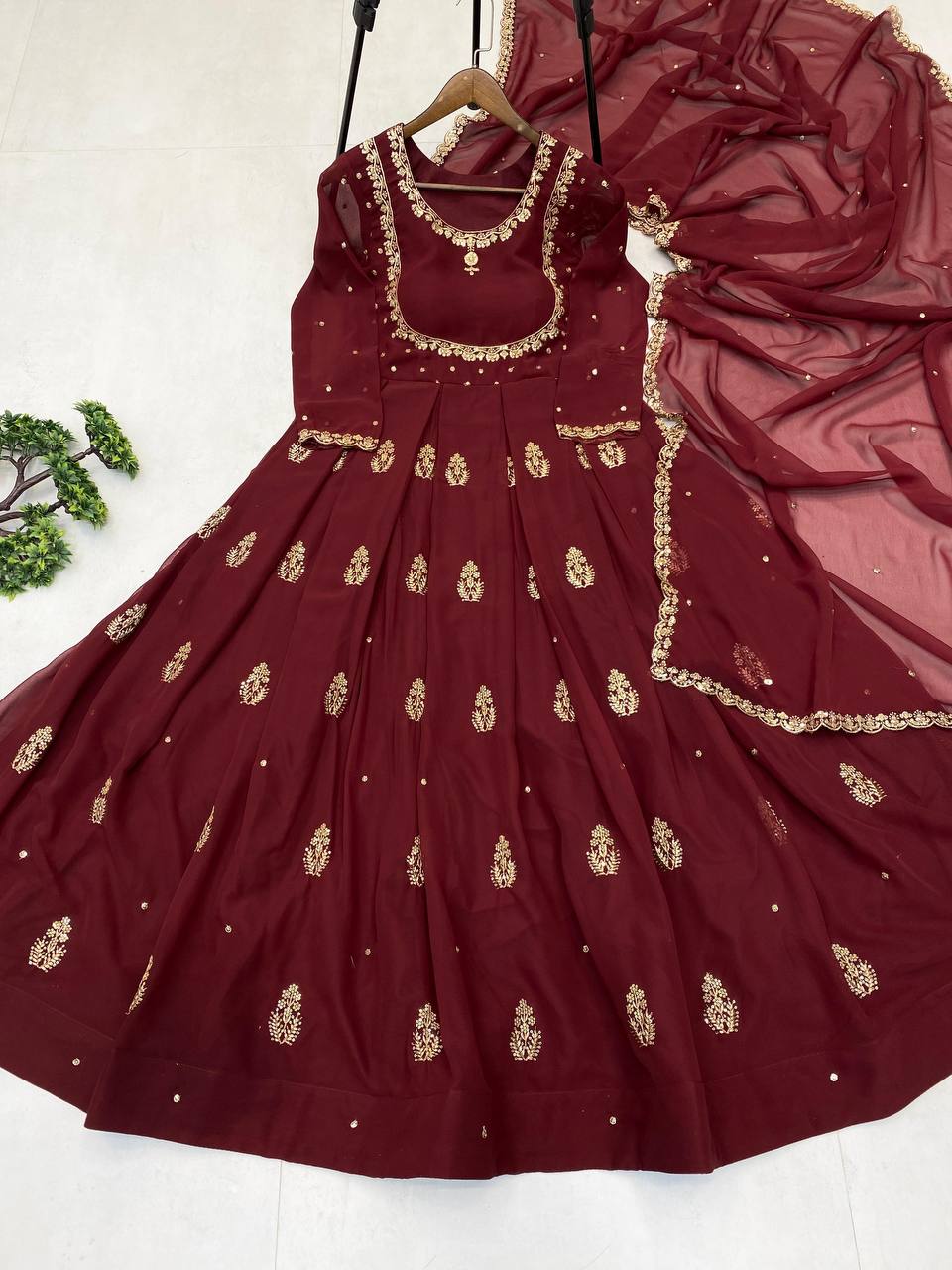 EXCLUSIVE 2 PIECE GOWN WITH DUPATTA IN SEQUENCE EMBROIDERY WORK  single available wholesale