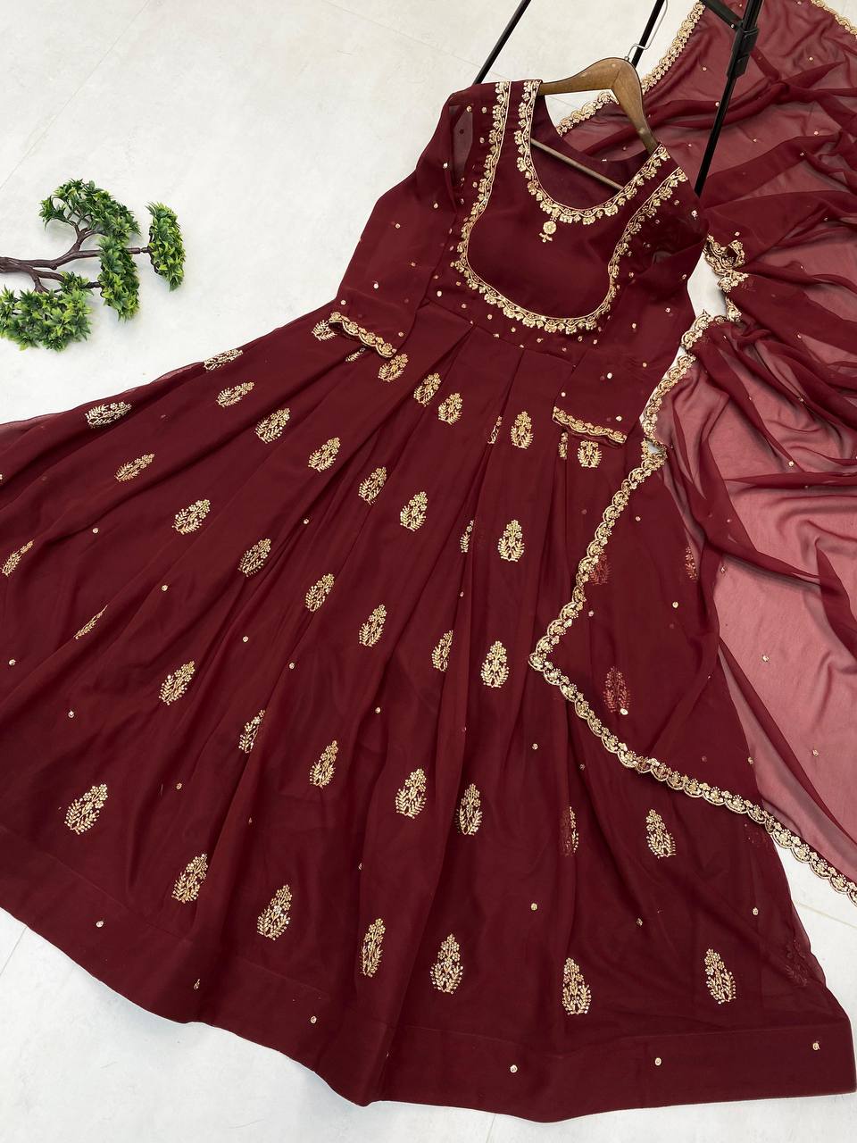 EXCLUSIVE 2 PIECE GOWN WITH DUPATTA IN SEQUENCE EMBROIDERY WORK  single available wholesale