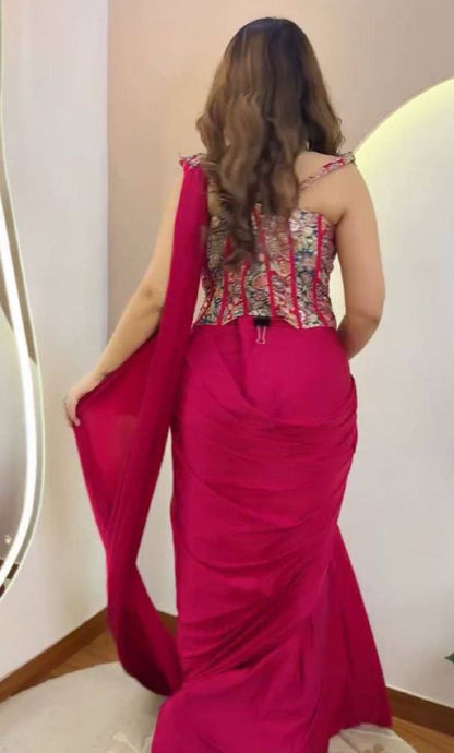 Experience effortless luxury with this premium ready-to-wear saree. Expertly tailored with precise pleats and a refined finish, it delivers a sophisticated look without compromising comfort