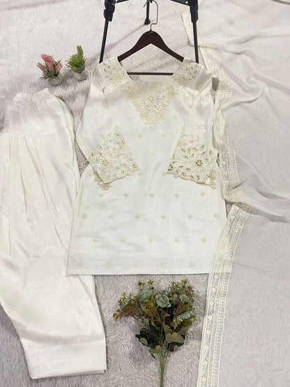 HANIA AMIR INSPIRED BEADS WITH SEQUENCE EMBROIDERY WORKED TOP, FARSI SALWAAR WITH DUPATTA