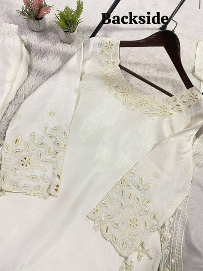 HANIA AMIR INSPIRED BEADS WITH SEQUENCE EMBROIDERY WORKED TOP, FARSI SALWAAR WITH DUPATTA