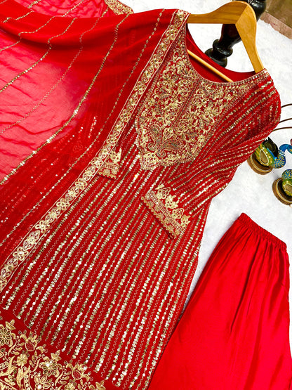 NEW ĐĚSIGNER PARTY WEAR TOP AND PANT . WITH FANCY DUPPATA WITH  EMBROIDERY WORK