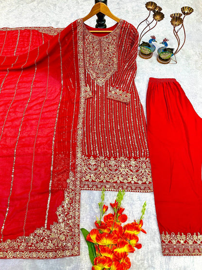 NEW ĐĚSIGNER PARTY WEAR TOP AND PANT . WITH FANCY DUPPATA WITH  EMBROIDERY WORK
