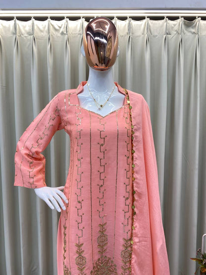 DESIGNER WEAR EXCLUSIVE EMBROIDERED TOP WITH PLAZZO PAIR single available wholesale