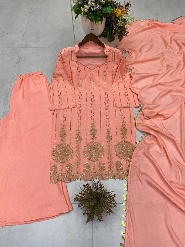 DESIGNER WEAR EXCLUSIVE EMBROIDERED TOP WITH PLAZZO PAIR single available wholesale