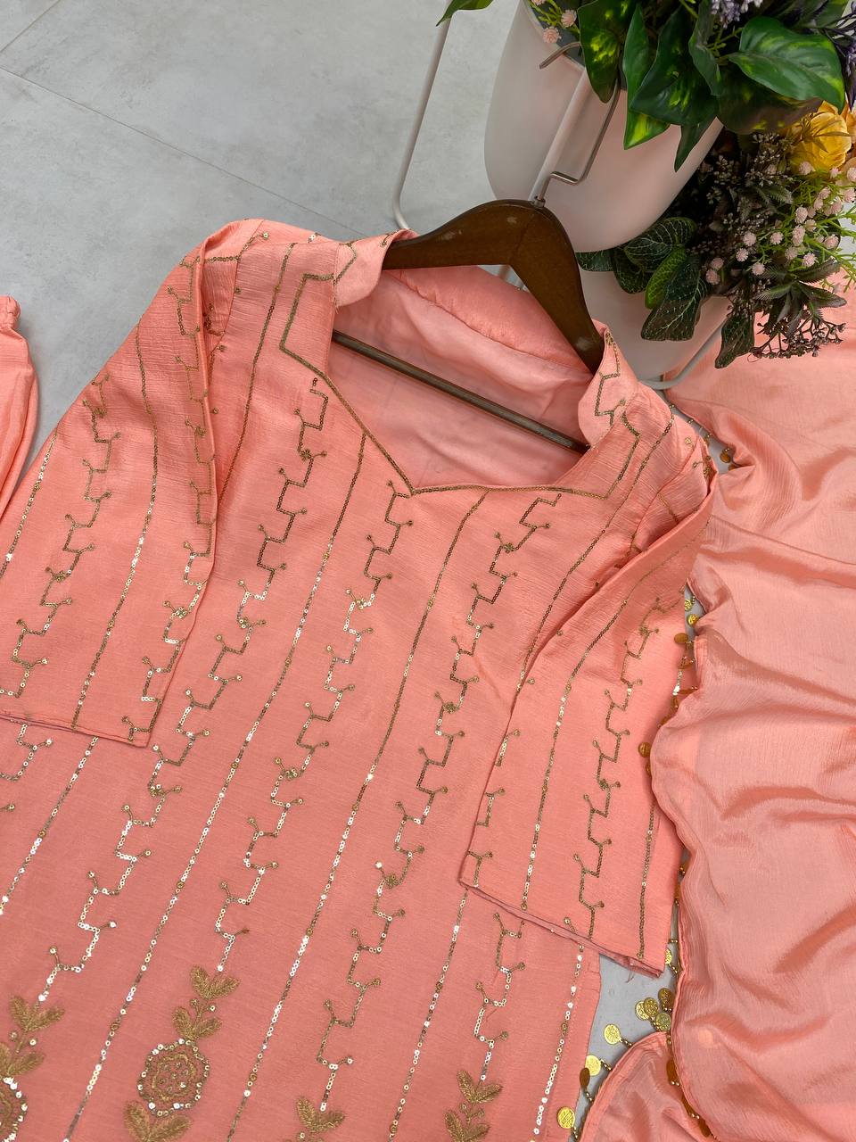 DESIGNER WEAR EXCLUSIVE EMBROIDERED TOP WITH PLAZZO PAIR single available wholesale