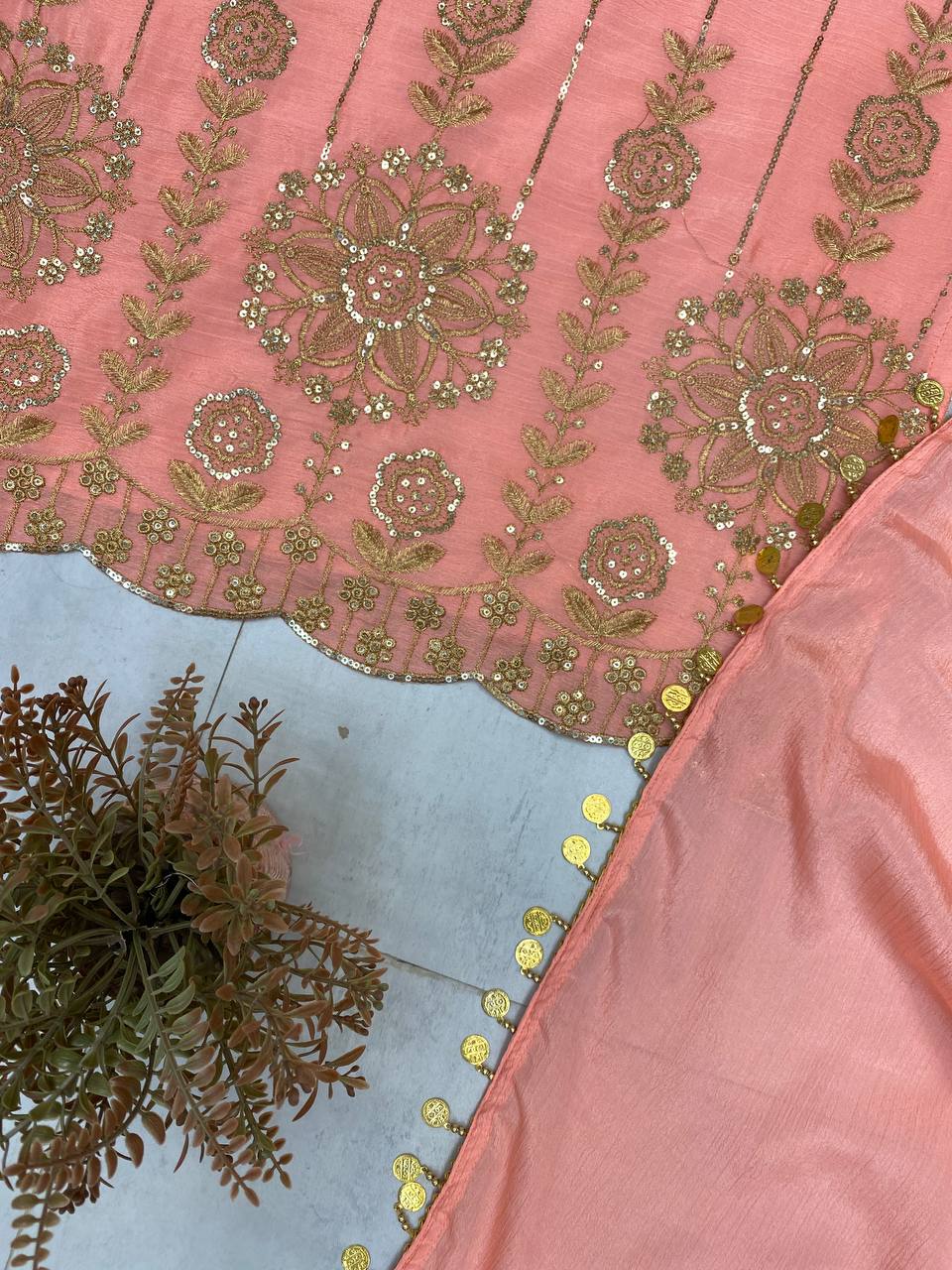 DESIGNER WEAR EXCLUSIVE EMBROIDERED TOP WITH PLAZZO PAIR single available wholesale