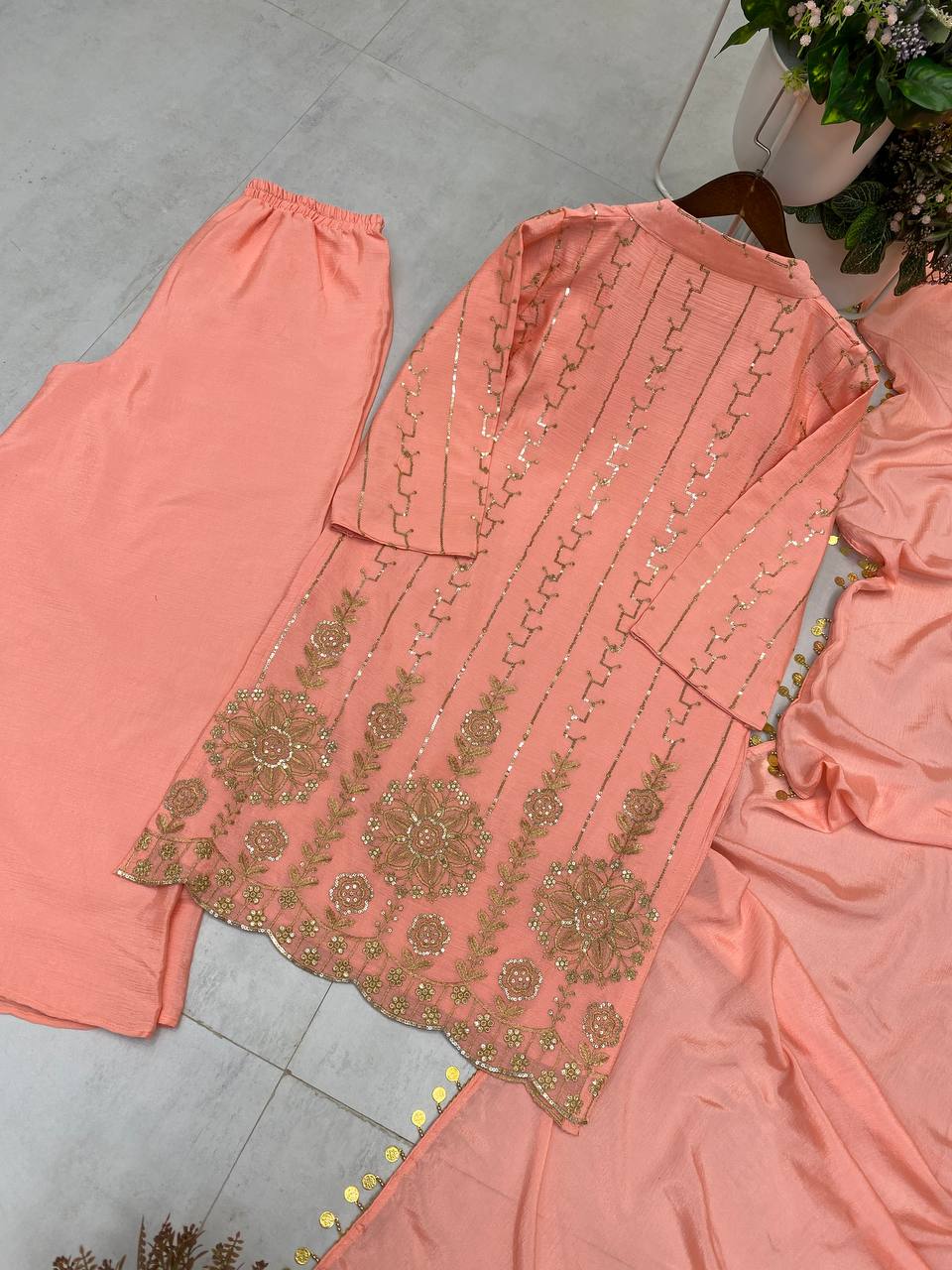 DESIGNER WEAR EXCLUSIVE EMBROIDERED TOP WITH PLAZZO PAIR single available wholesale