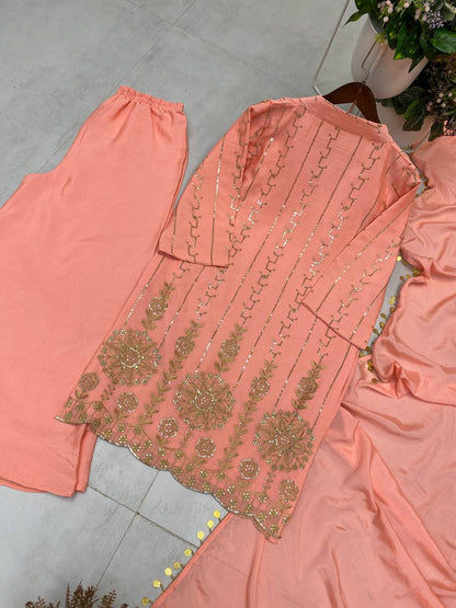 DESIGNER WEAR EXCLUSIVE EMBROIDERED TOP WITH PLAZZO PAIR single available wholesale