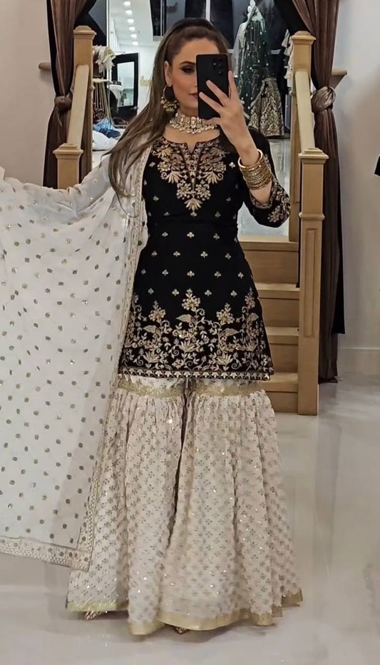 New Designer Party Wear Look Top-Plazzo and Dupatta With Heavy Embroidery Work