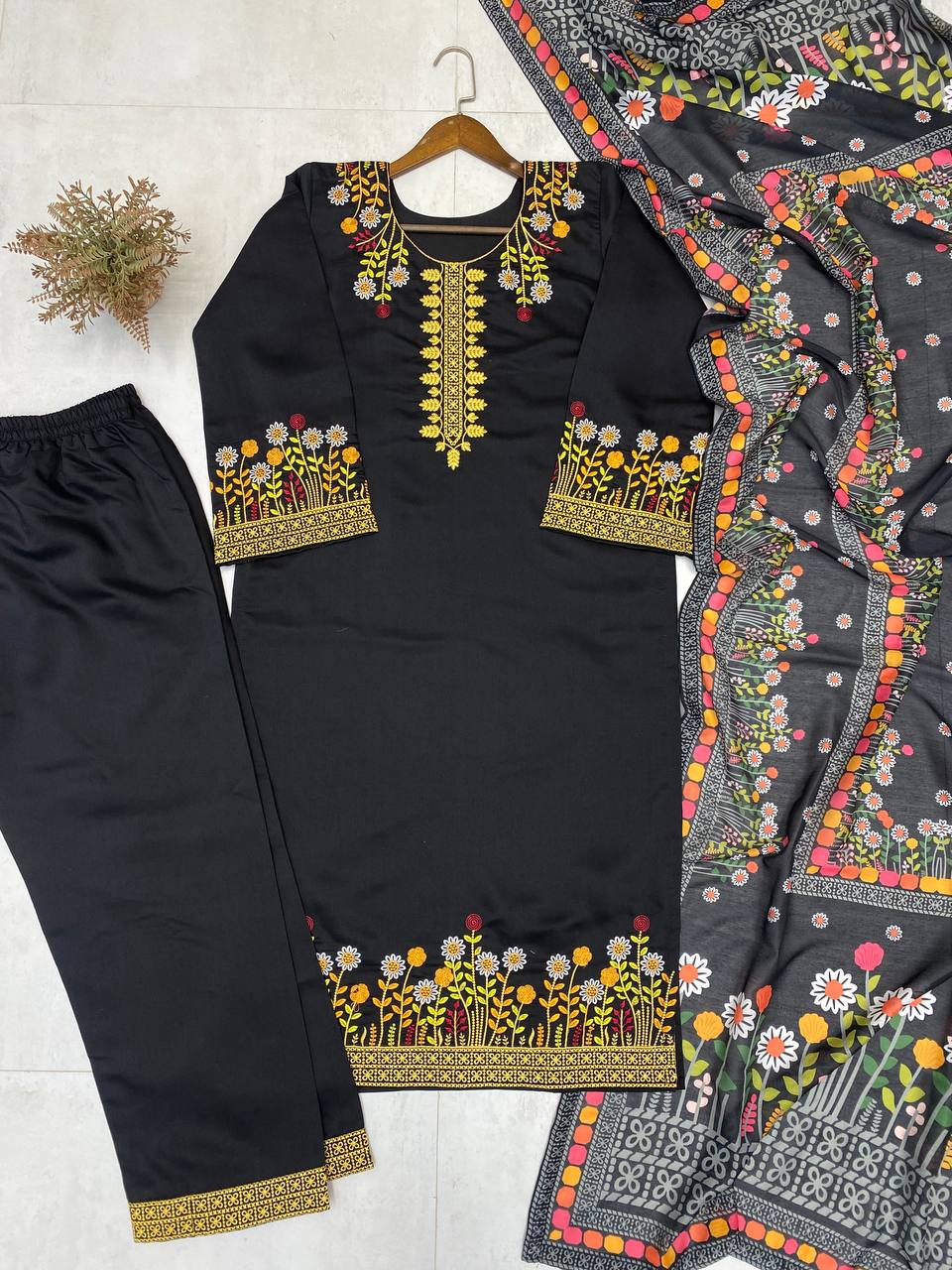 DESIGNER WEAR EXCLUSIVE EMBROIDERED TOP WITH PLAZZO PAIR single available wholesale
