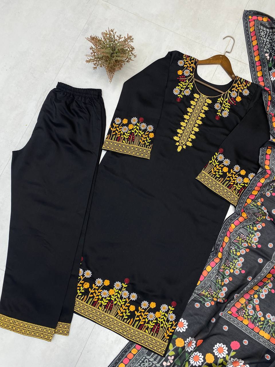 DESIGNER WEAR EXCLUSIVE EMBROIDERED TOP WITH PLAZZO PAIR single available wholesale