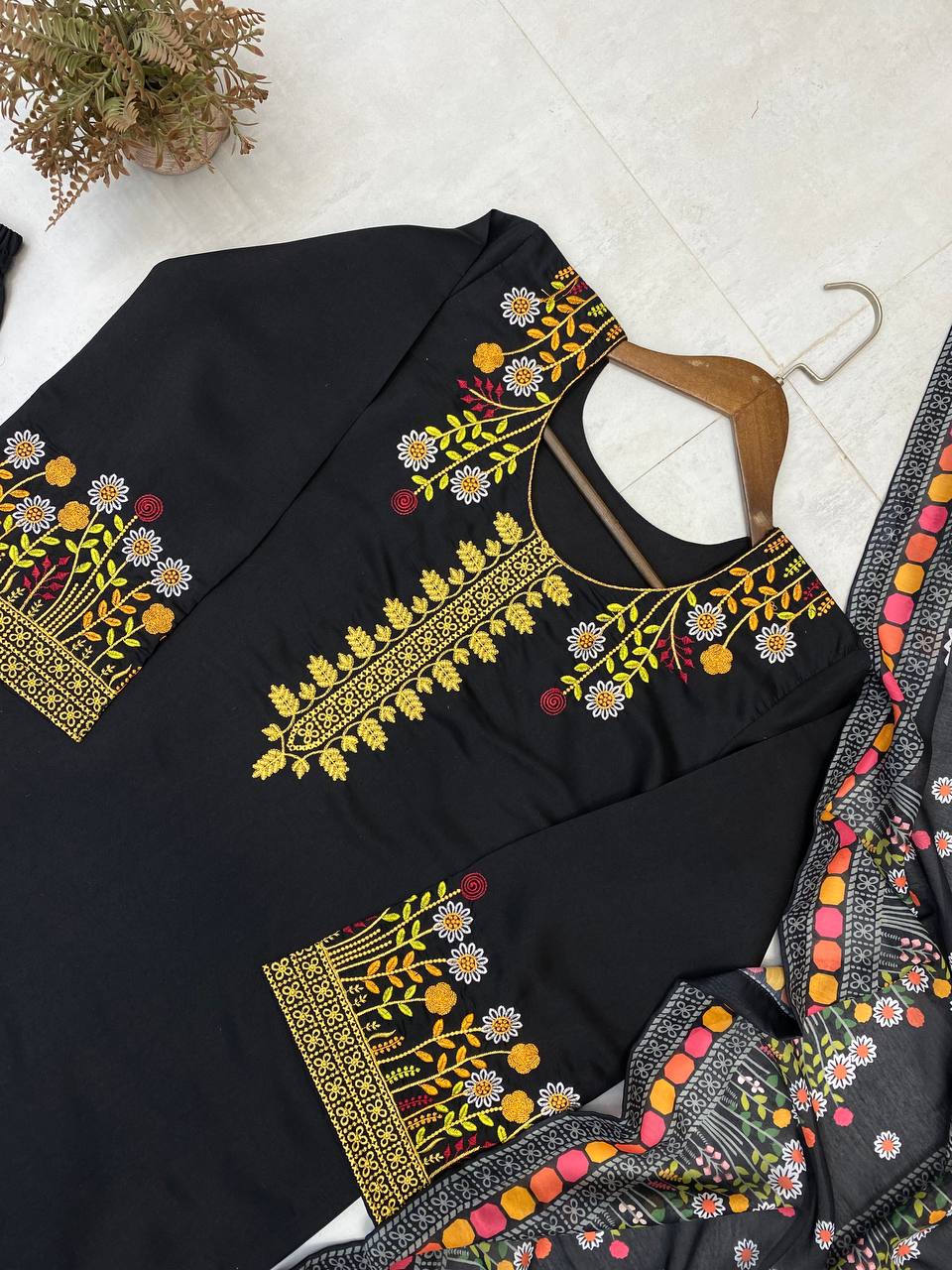 DESIGNER WEAR EXCLUSIVE EMBROIDERED TOP WITH PLAZZO PAIR single available wholesale