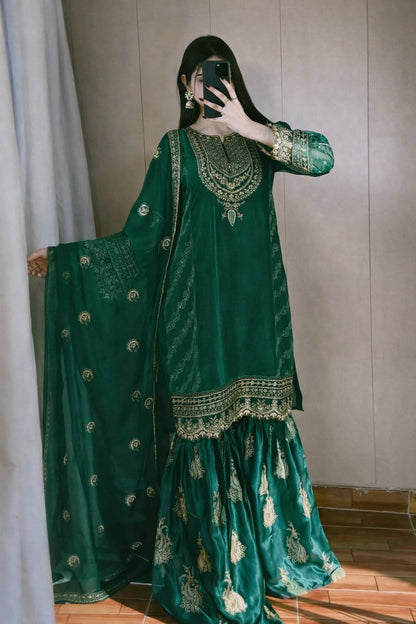 New Designer Party Top Pallazo & Dupatta Set