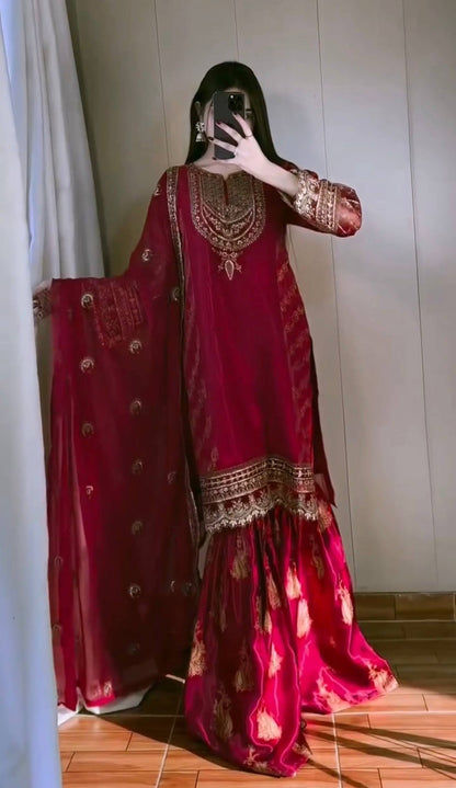 New Designer Party Top Pallazo & Dupatta Set