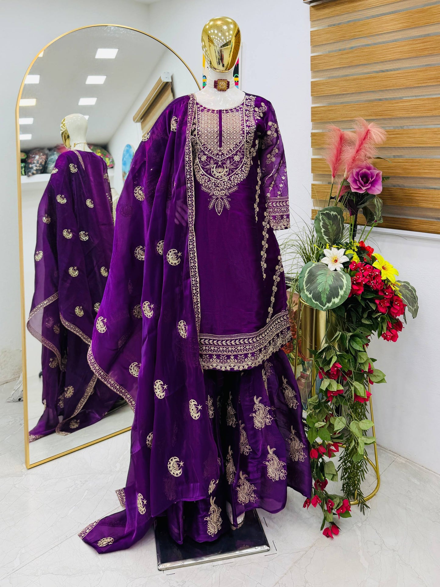 New Designer Party Top Pallazo & Dupatta Set