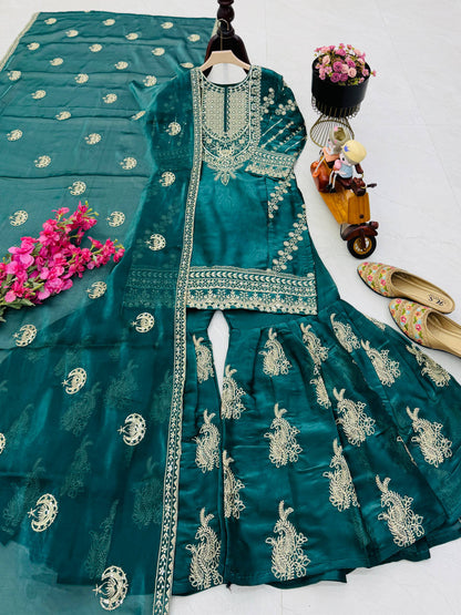 New Designer Party Top Pallazo & Dupatta Set