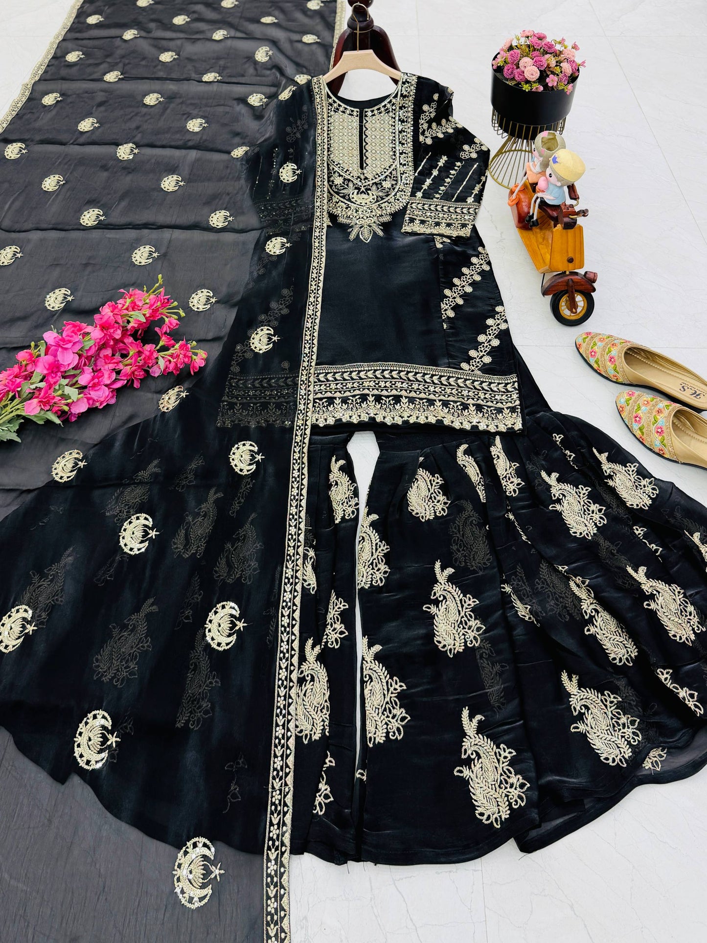 New Designer Party Top Pallazo & Dupatta Set
