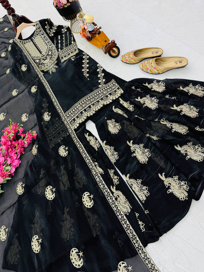 New Designer Party Top Pallazo & Dupatta Set