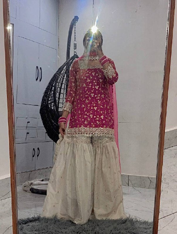 New Designer Collection In GMY SILK With Heavy Embroidery Sequence Work Top-Bottom And Dupatta Set Fully Stitched Ready To Wear