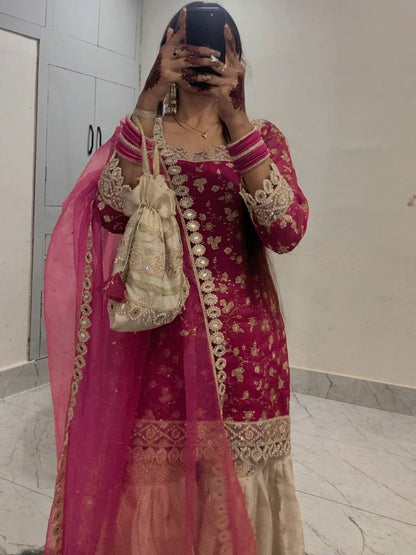 New Designer Collection In GMY SILK With Heavy Embroidery Sequence Work Top-Bottom And Dupatta Set Fully Stitched Ready To Wear