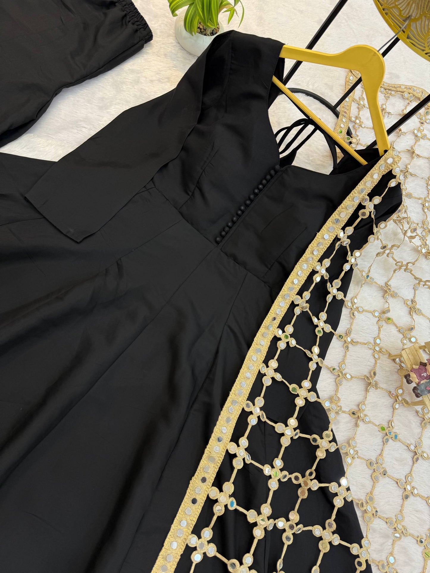 TRENDING ROMAN SILK FABRIC 3 PIECE SET TOP,BOTTOM & DUPATTA WITH EMBROIDERY & REAL MIRROR WORK