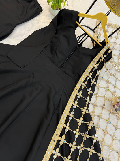 TRENDING ROMAN SILK FABRIC 3 PIECE SET TOP,BOTTOM & DUPATTA WITH EMBROIDERY & REAL MIRROR WORK