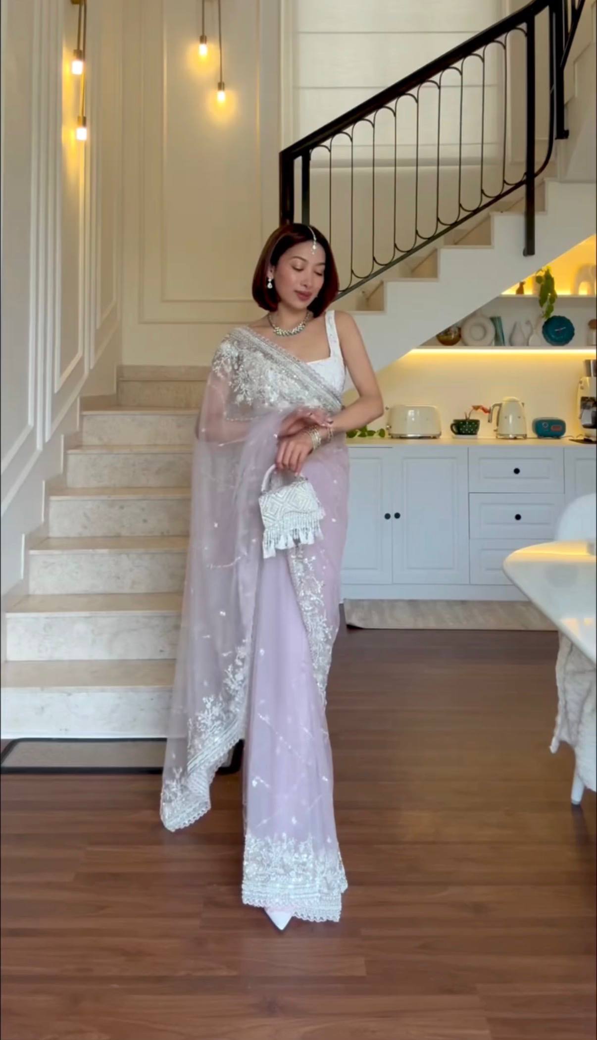 NEW SUPERHIT SAREE ON NYLON NET FABRIC WITH HEAVY EMBROIDERY & CUT-WORK BORDER WITH UNSTITCHED BLOUSE