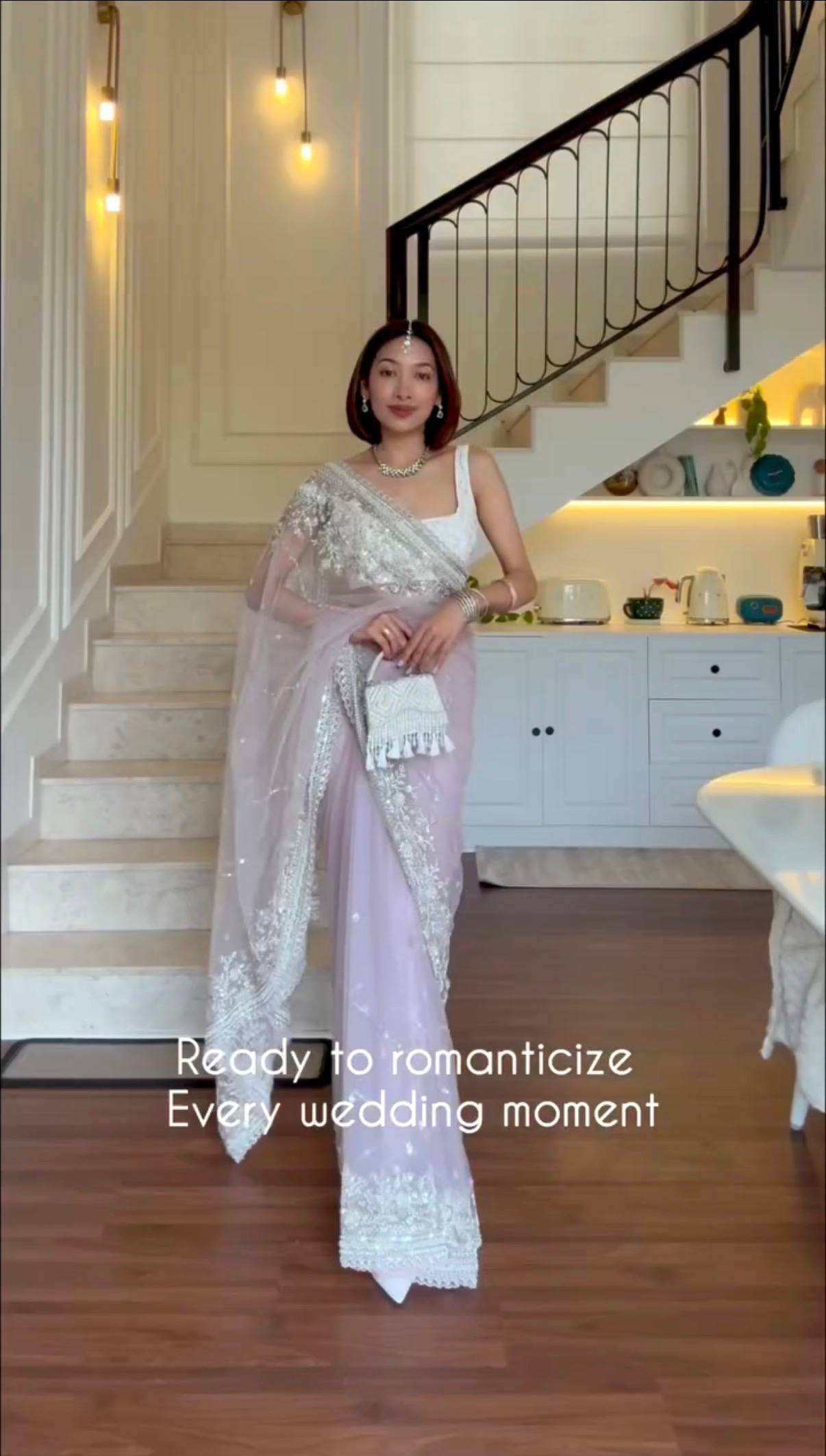 NEW SUPERHIT SAREE ON NYLON NET FABRIC WITH HEAVY EMBROIDERY & CUT-WORK BORDER WITH UNSTITCHED BLOUSE