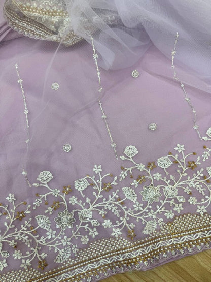 NEW SUPERHIT SAREE ON NYLON NET FABRIC WITH HEAVY EMBROIDERY & CUT-WORK BORDER WITH UNSTITCHED BLOUSE