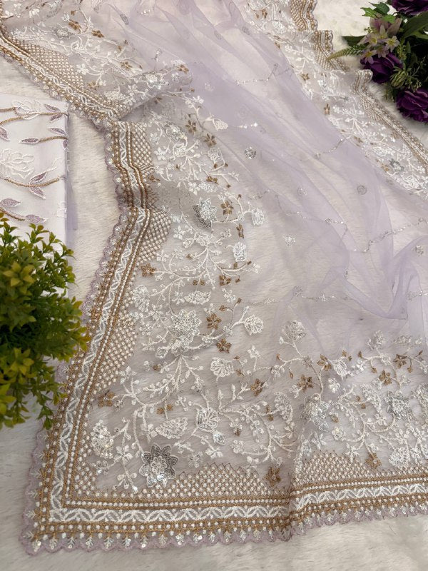 NEW SUPERHIT SAREE ON NYLON NET FABRIC WITH HEAVY EMBROIDERY & CUT-WORK BORDER WITH UNSTITCHED BLOUSE