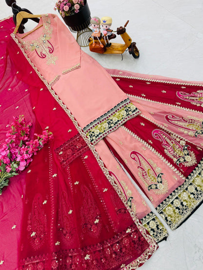 Designer Party Top Pallazo & Dupatta Set