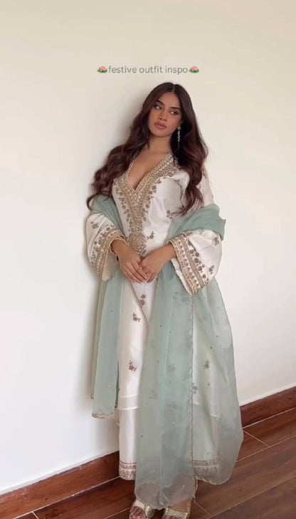 DESIGNER HEAVY NATURAL SILK EMBROIDERY SEQUENCE WORK FANCY SALWAR SUIT single available wholesale