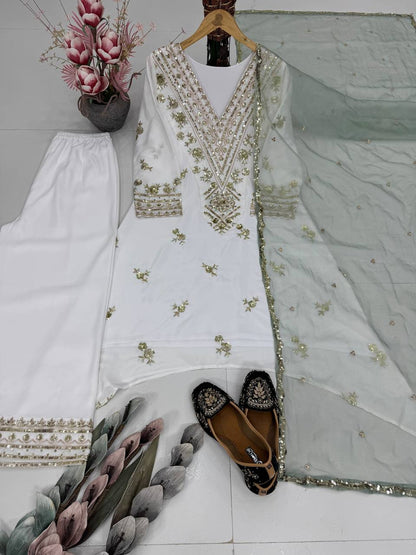 DESIGNER HEAVY NATURAL SILK EMBROIDERY SEQUENCE WORK FANCY SALWAR SUIT single available wholesale