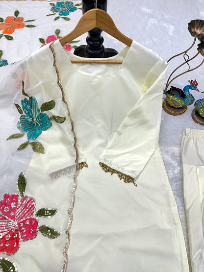 NEW ĐĚSIGNER PARTY WEAR TOP AND FARSI SALVAR. WITH FANCY DUPPATA WITH  EMBROIDERY WORK*